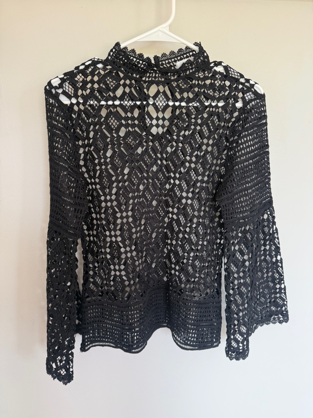Black Lace Long-Sleeve Mock Neck Top